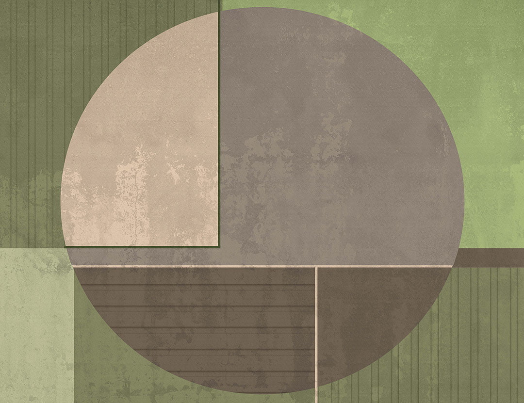 Wall mural with brown and green textured parts of a circle