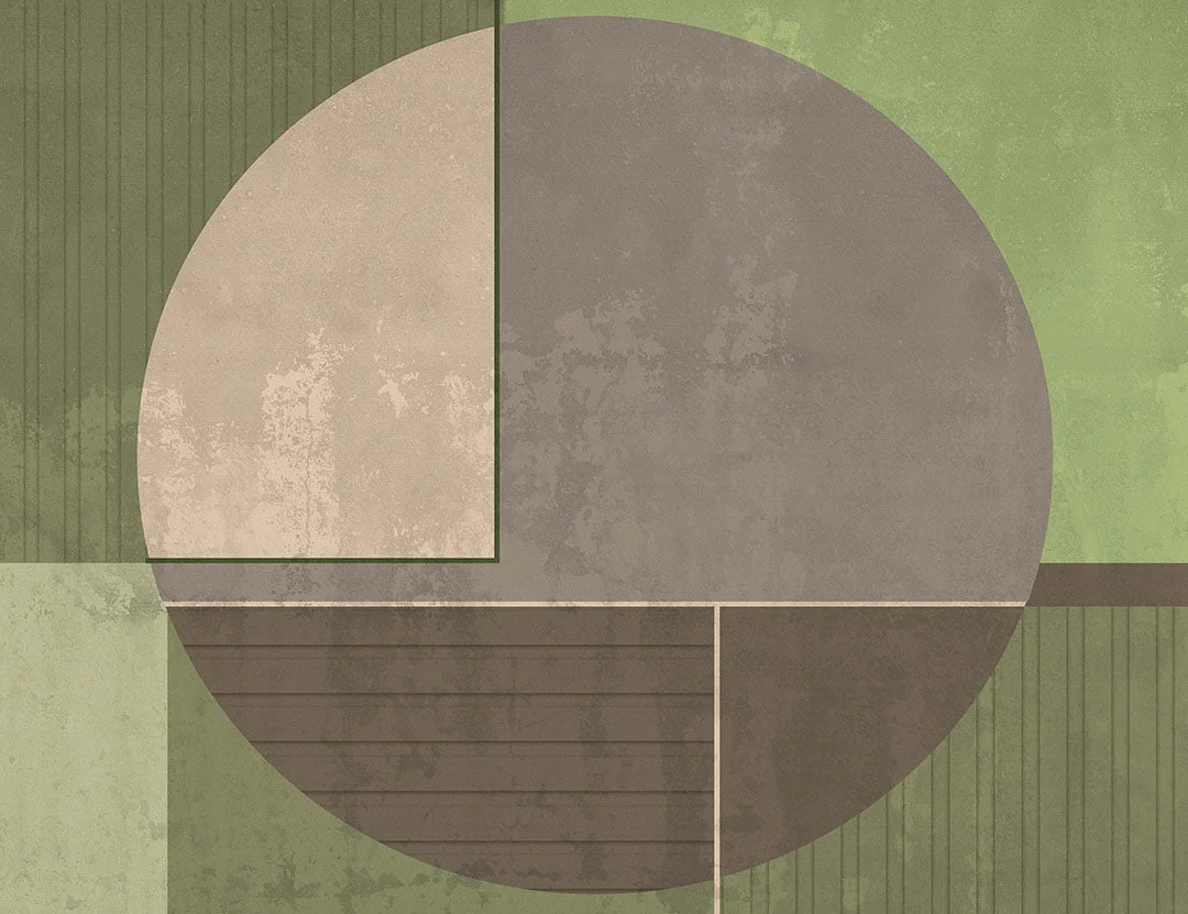 Wall mural with brown and green textured parts of a circle