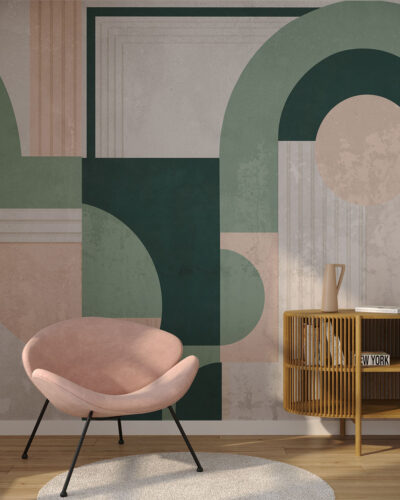 Geometric wall mural in art deco style for the living room