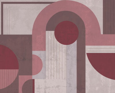 Brown and burgundy geometric wall mural in art deco style