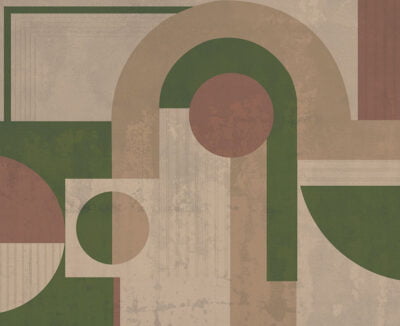 Brown and green geometric wall mural in art deco style