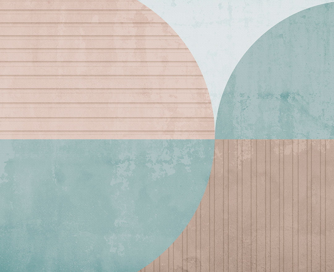 Large beige and blue geometric wall mural
