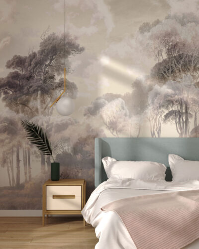 Forest with clouds at sunset wall mural for the bedroom