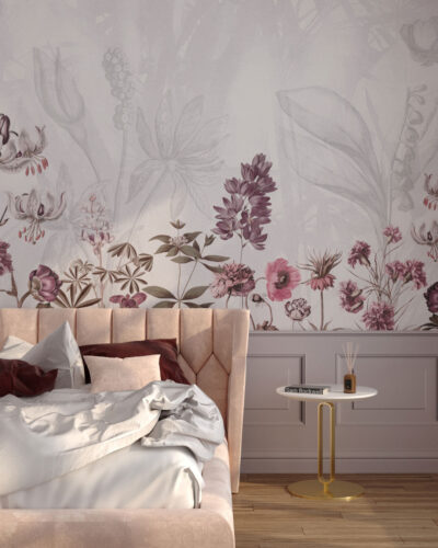 Delicate flowers with stucco molding wall mural for the bedroom