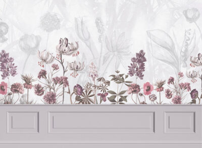 Delicate flowers with gray stucco molding wall mural