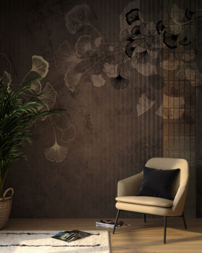 White Ginkgo leaves wall mural in Asian style for the living room