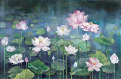 Water lilies wall mural in the style of impressionism