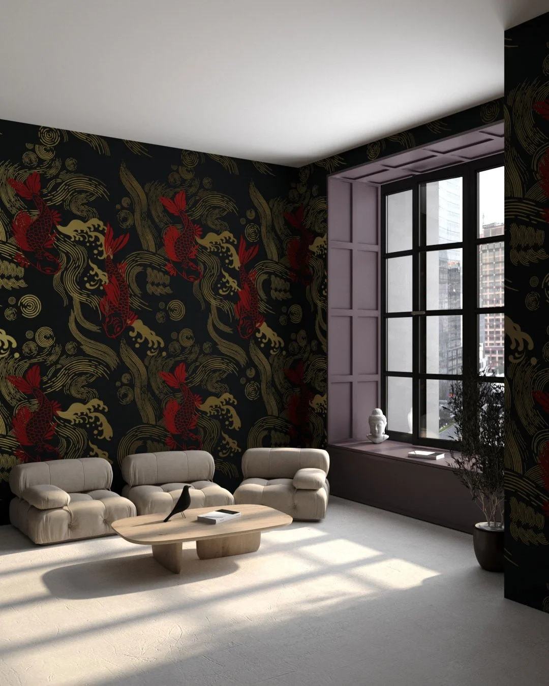 Wall Mural Koi for the living room - kith2kin.com Asian-style golden carp Koi patterned wallpaper for the living room