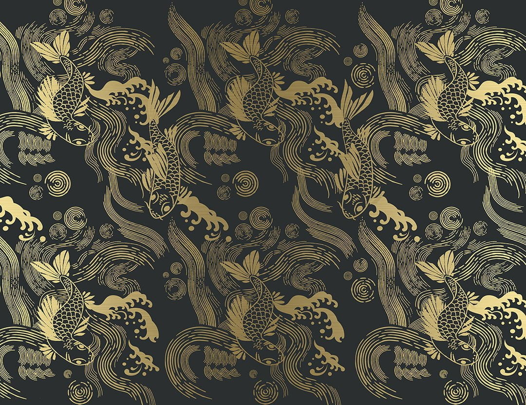 Asian-style golden carp Koi patterned wallpaper