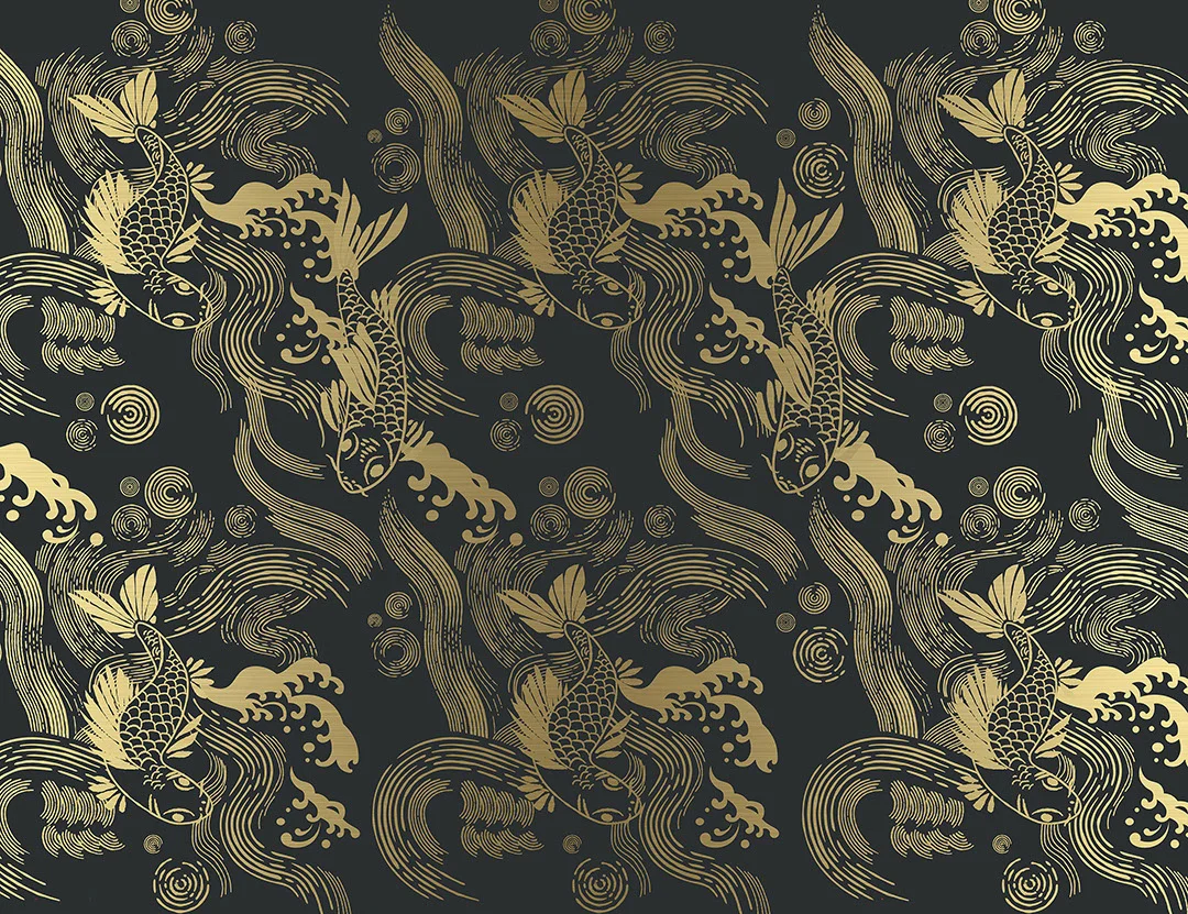 Asian-style golden carp Koi patterned wallpaper