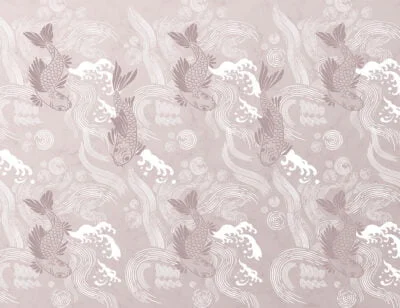 Asian-style purple and white carp Koi patterned wallpaper