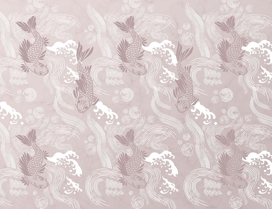 Asian-style purple and white carp Koi patterned wallpaper