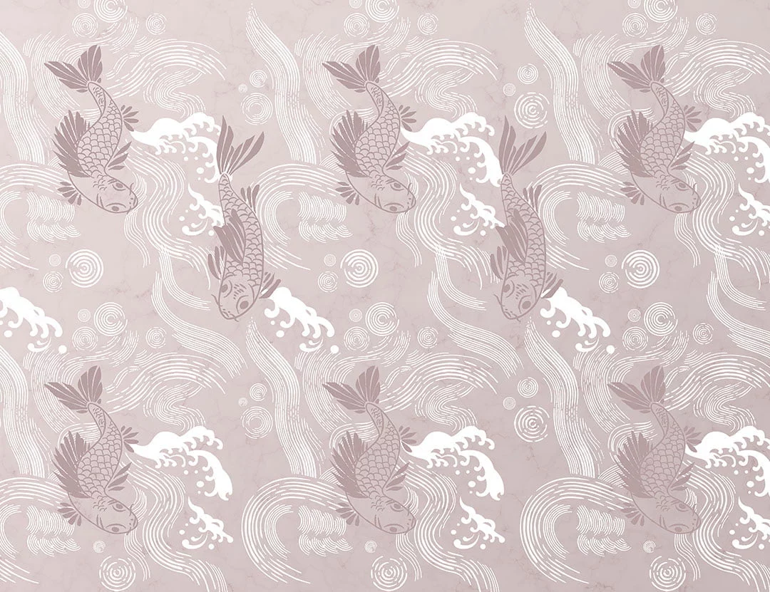 Asian-style purple and white carp Koi patterned wallpaper