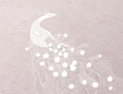 Designer wall mural with white peacock bird on the pink background