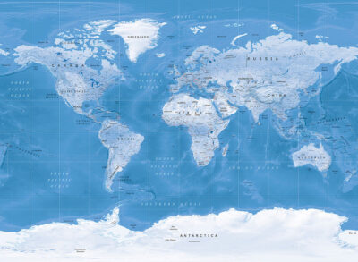 Map of the world wall mural in blue color