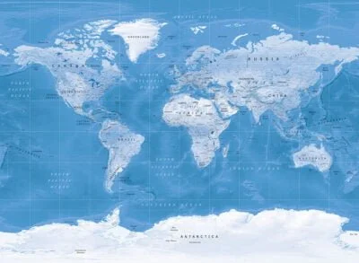Map of the world wall mural in blue color