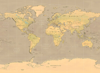Vintage map of the world wall mural in yellow color