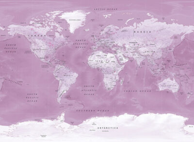 World map wall mural in pink color
