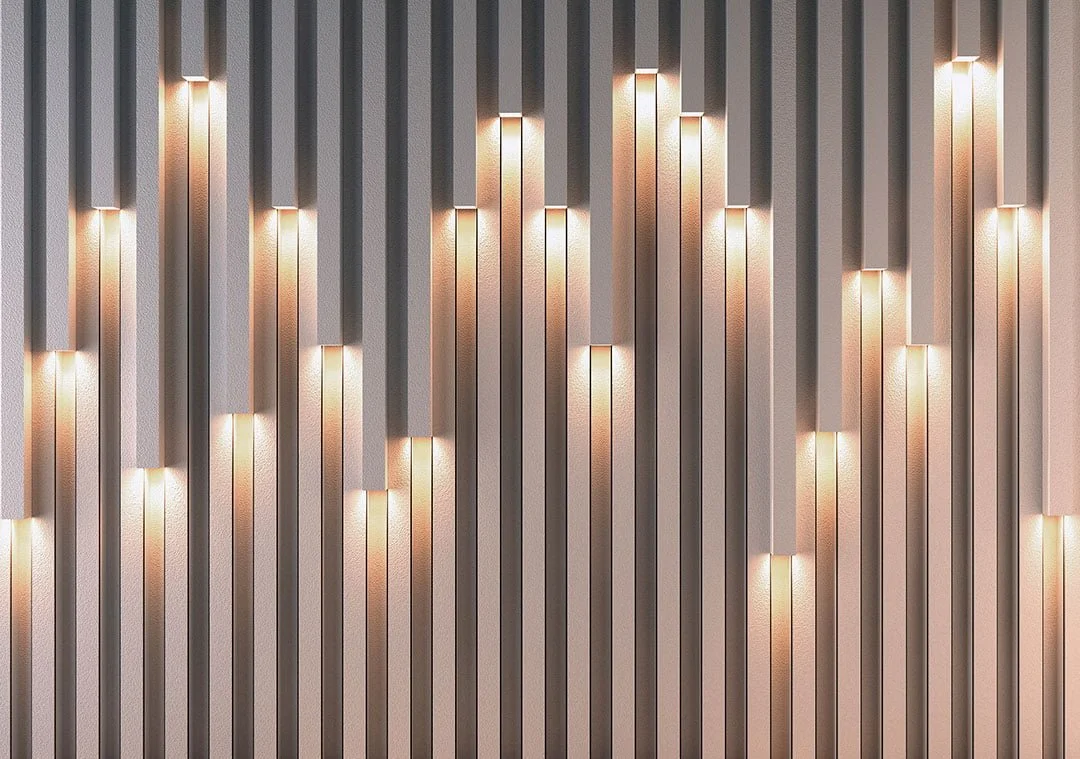 Beige 3D wall mural with built-in light effect