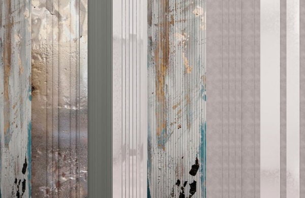 Modern wall mural with various cold metal textures