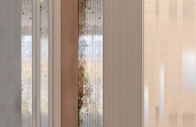 Modern wall mural with various warm metal textures