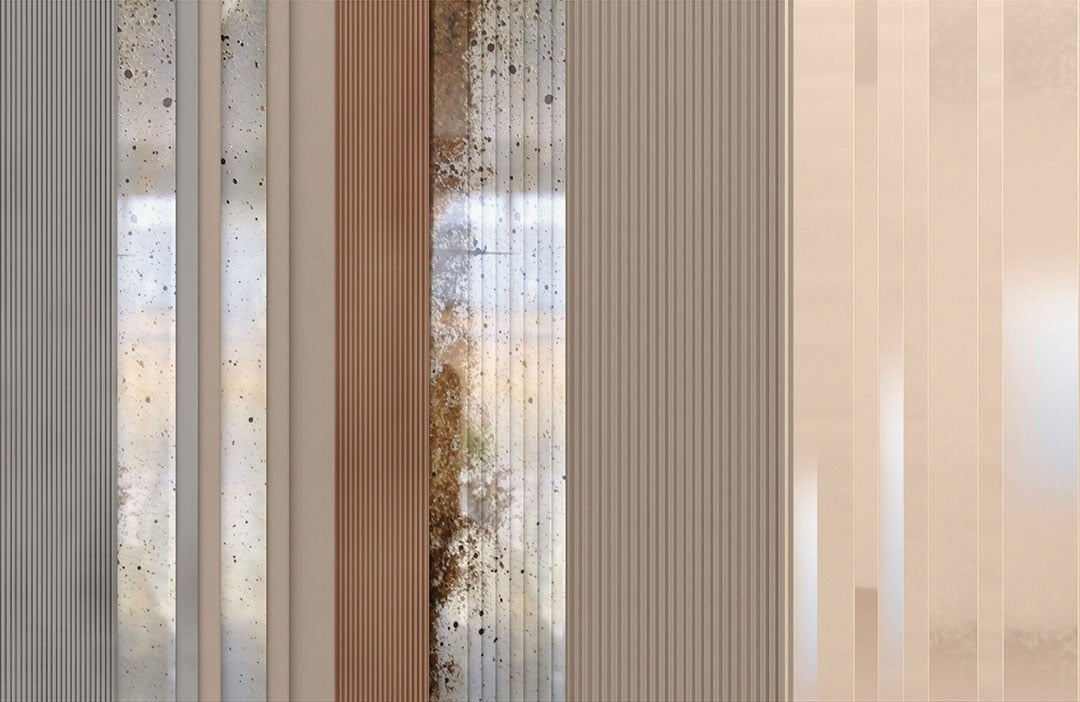 Modern wall mural with various warm metal textures