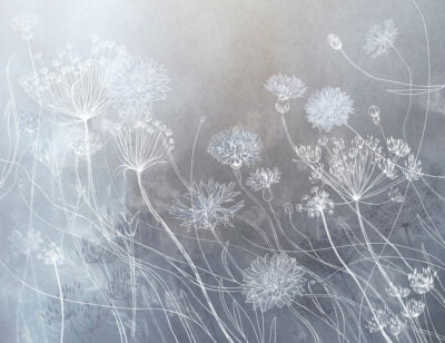 Watercolor wildflowers wall mural on the gray-blue background