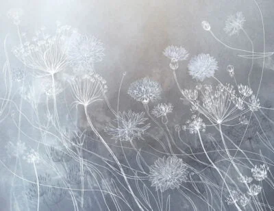 Watercolor wildflowers wall mural on the gray-blue background