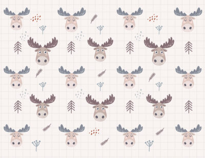 Cartoon moose patterned wallpaper on the checkered light background