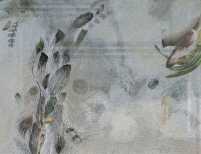 Designer wall mural with dark peacock feathers