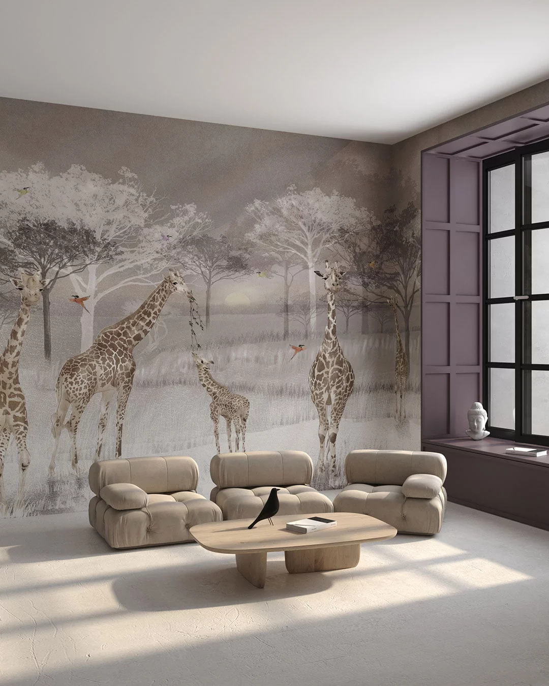 Wall Mural Giraffen for the living room - kith2kin.com Nature wall mural for the living room with African savanna