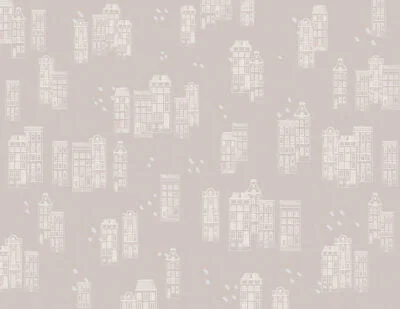 Patterned wallpaper of gray houses in the Victorian style