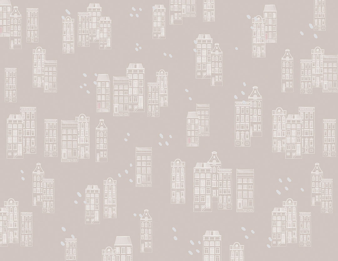Patterned wallpaper of gray houses in the Victorian style