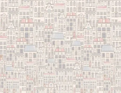 Designer wallpaper with hand-drawn pastel minimalistic houses