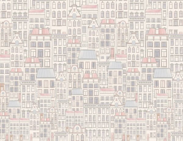 Designer wallpaper with hand-drawn pastel minimalistic houses