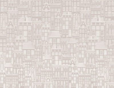 Designer wallpaper with hand-drawn beige minimalistic houses