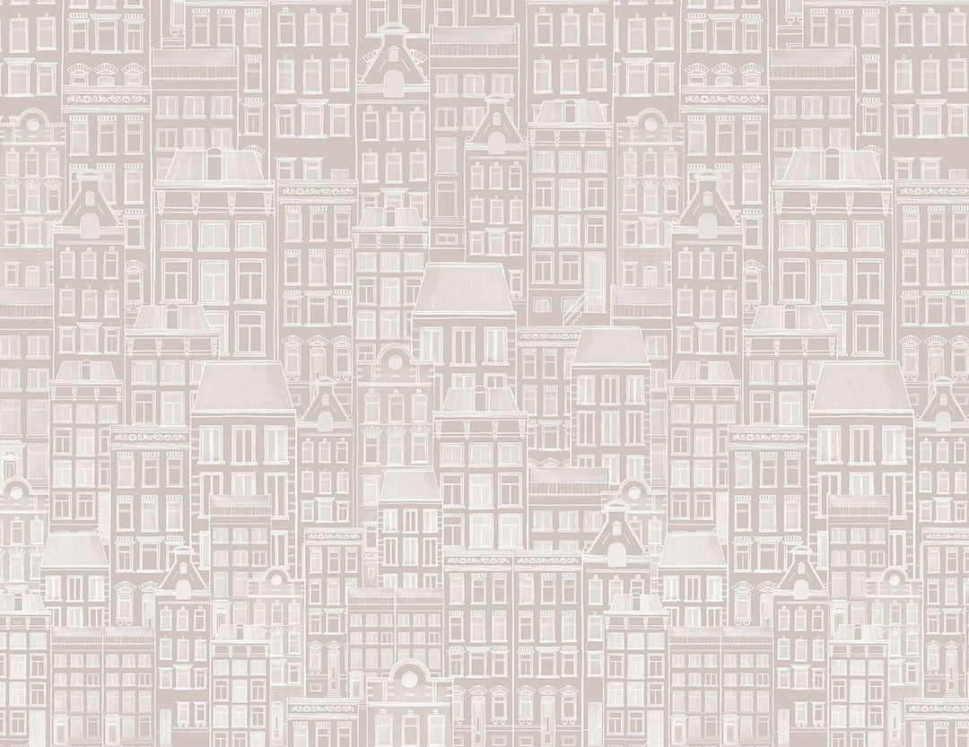 Designer wallpaper with hand-drawn beige minimalistic houses