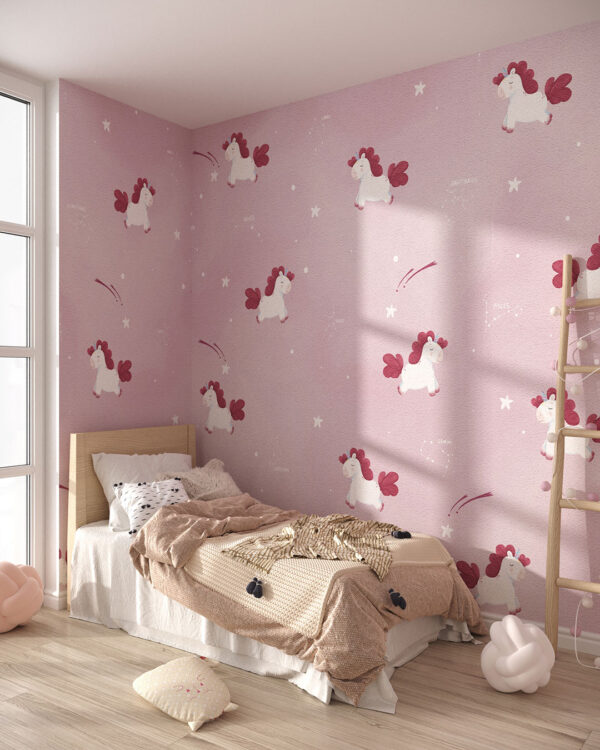 Dreamy unicorns with constellations patterned wallpaper for a children's room