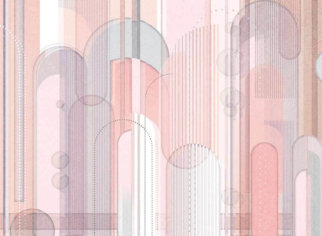 Chaotic geometrical pink wall mural in art deco style