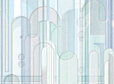 Chaotic geometrical blue wall mural in art deco style