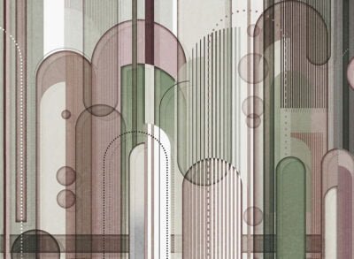 Chaotic geometry brown and green wall mural in art deco style