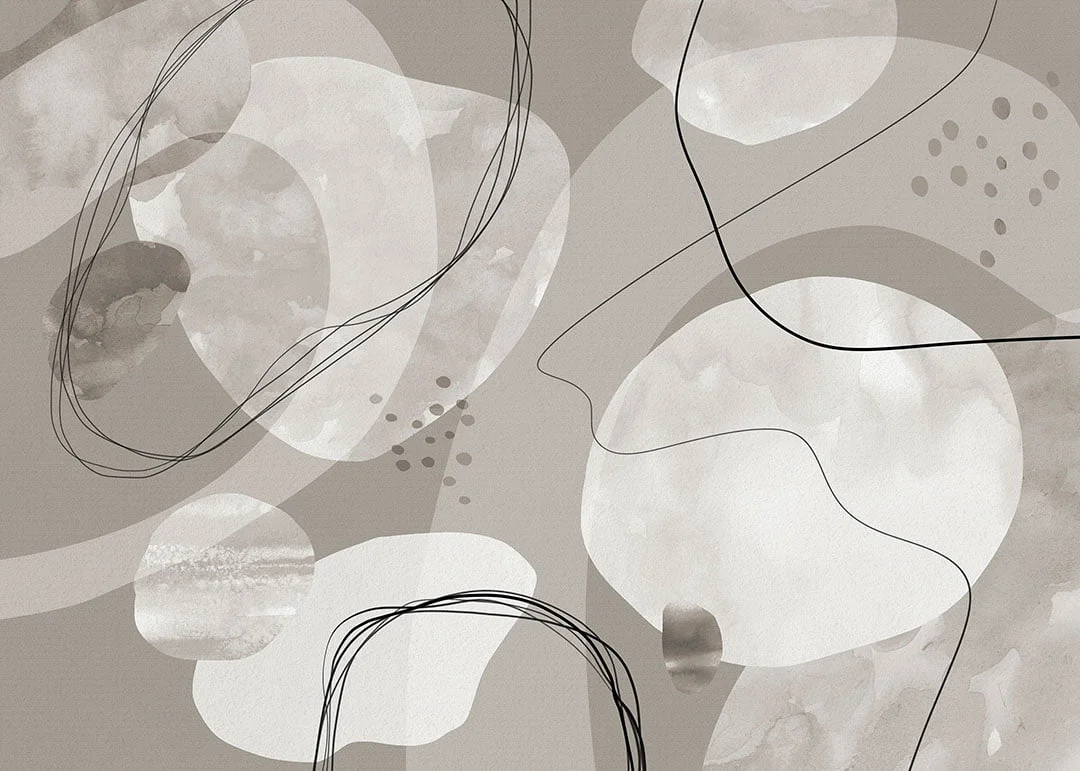 Watercolor abstract wall mural in black and white