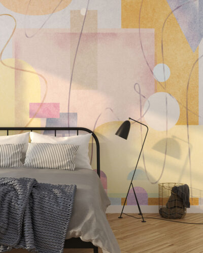 Bright geometric shapes wall mural for the bedroom