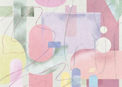 Geometric wall mural with shapes in cold tones