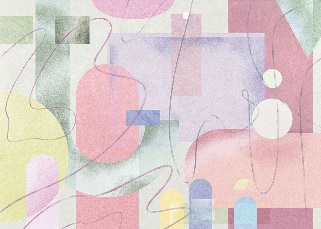 Geometric wall mural with shapes in cold tones