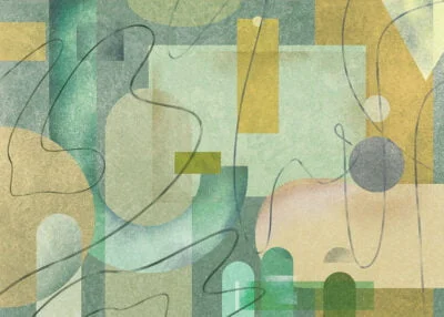 Geometric wall mural with shapes in green tones