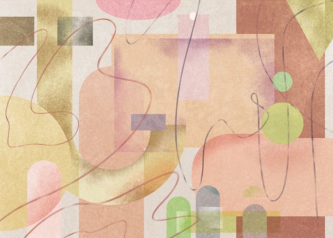 Geometric wall mural with shapes in warm tones