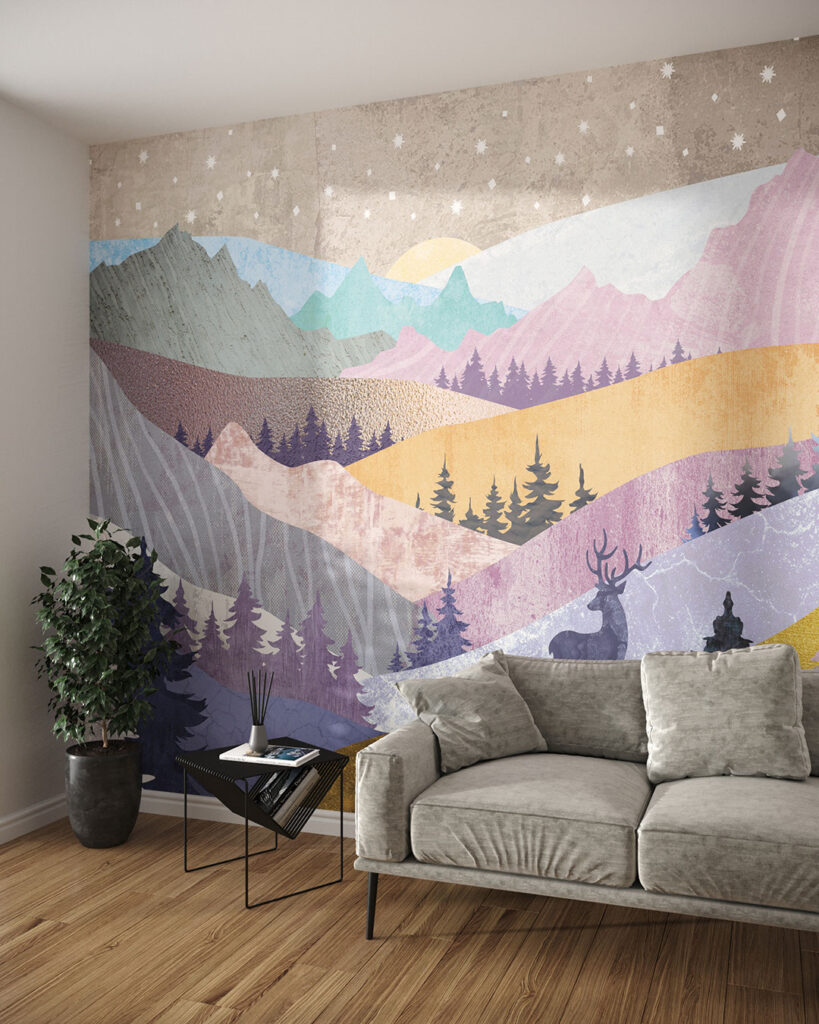 Multicolored mountains with textures of gold wall mural for the living room