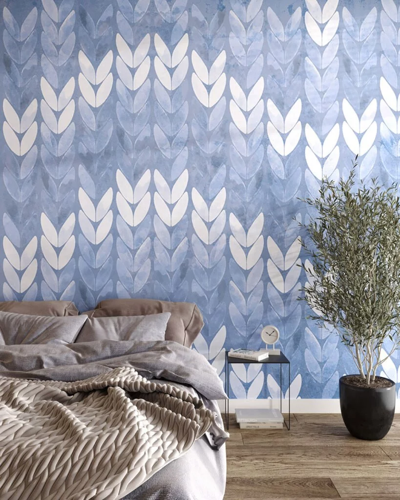 Wall Mural Purl for the bedroom - kith2kin.com Blue knitted texture patterned wallpaper for the bedroom
