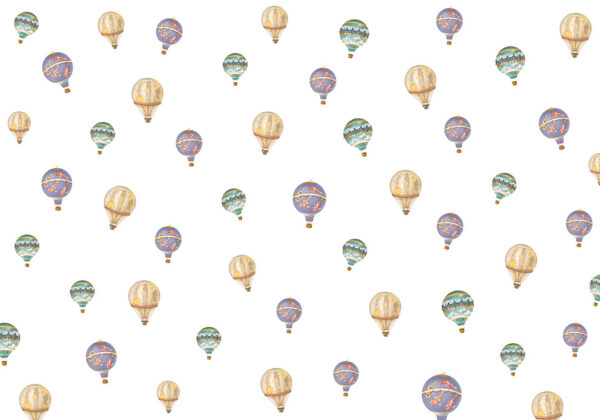 Kids patterned wallpaper with hot air balloons on the white background